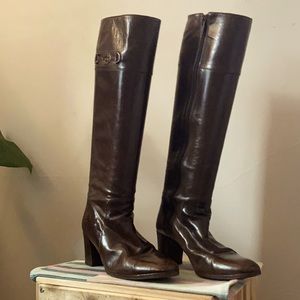 Gucci Vintage Tall Brown Leather Logo Boots